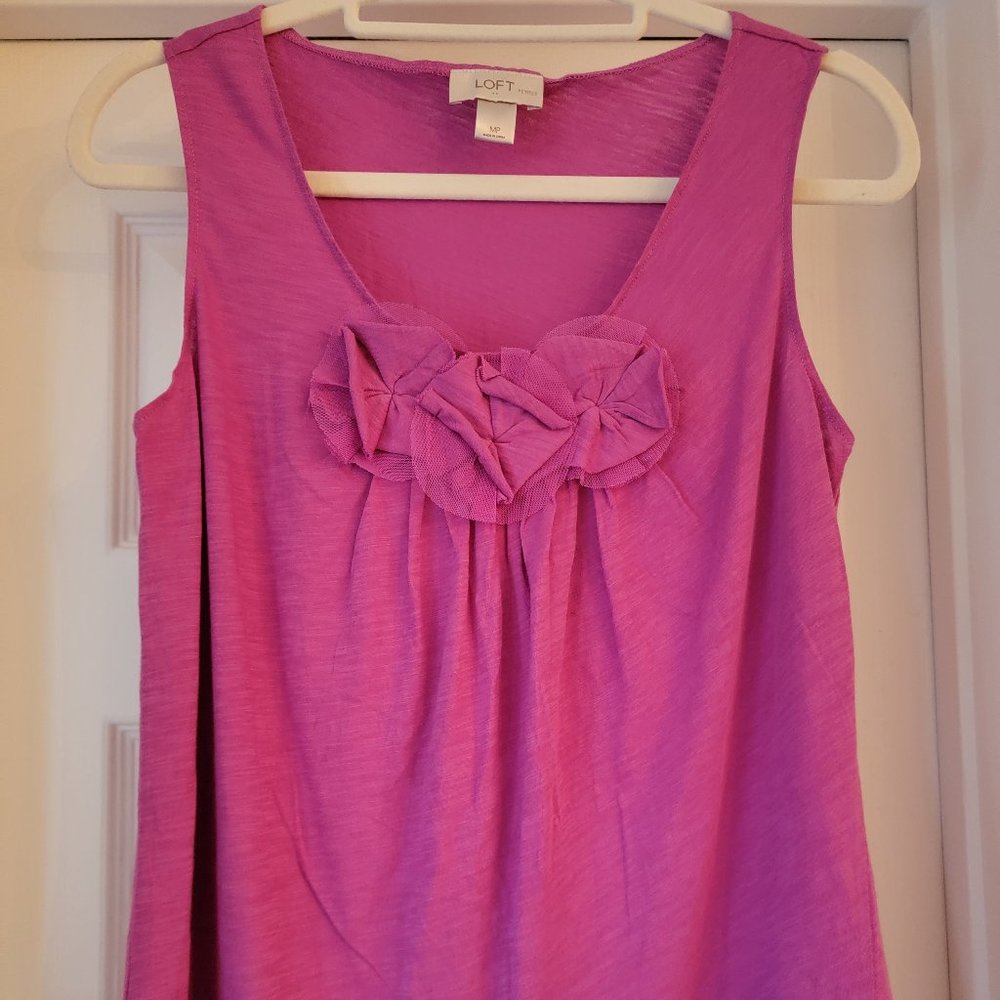 LOFT Applique Detail Tank Top, Pink, Size MP, NWOT